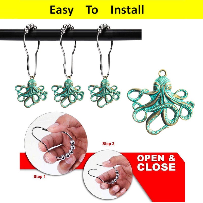 ZILucky Set of 12 Octopus Shower Curtain Hooks Decorative Home Bathroom Stainless Steel Rustproof - Image 3